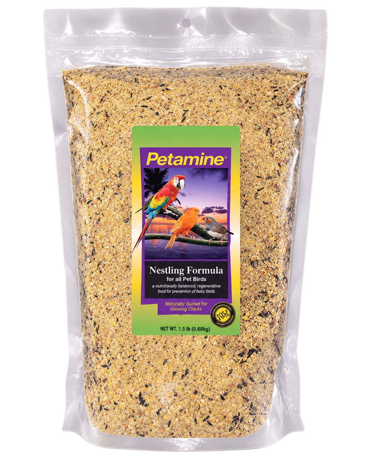 Front of Volkman Seed Company Petamine Nestling Formula Bird Food Supplement 1.5-lb