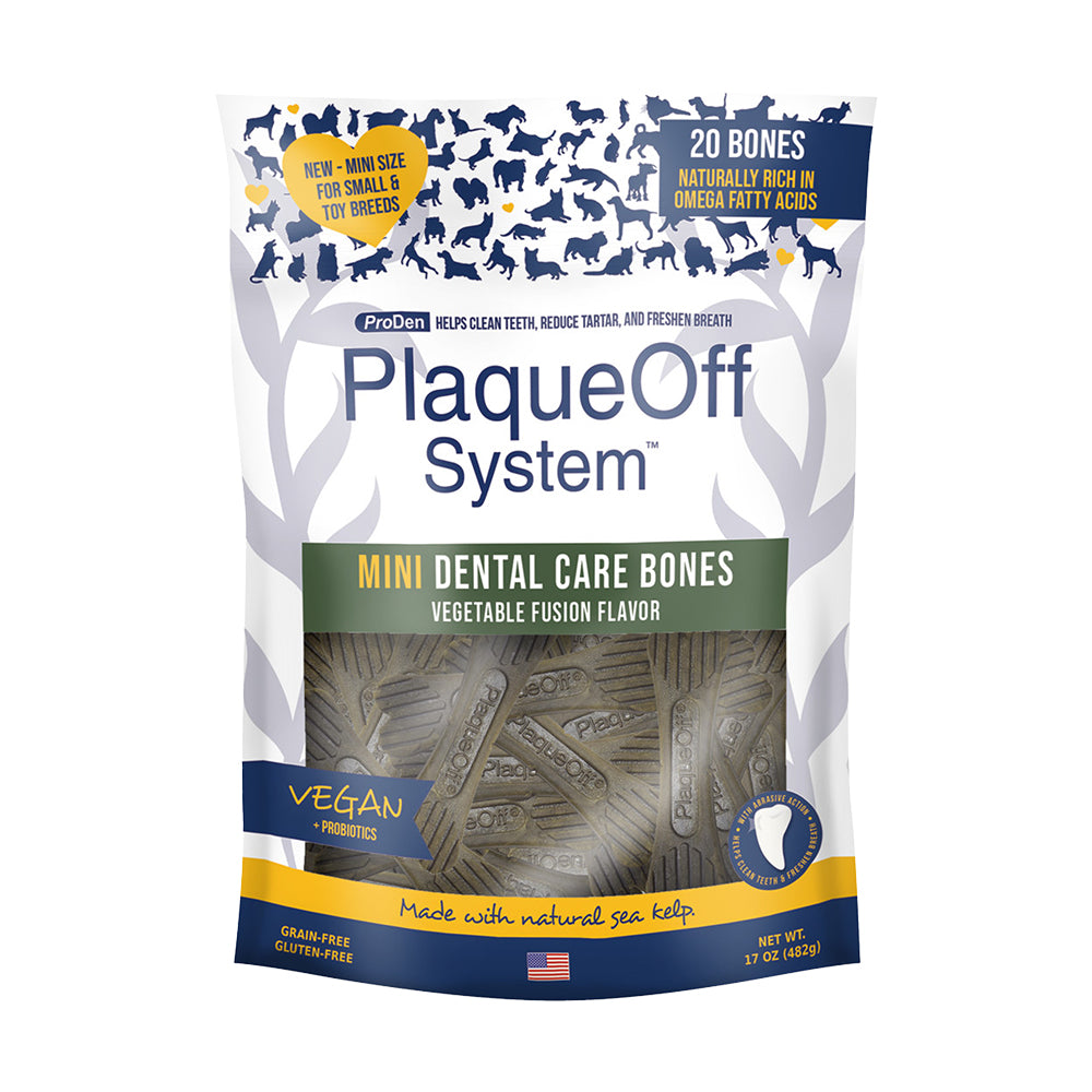 NaturVet Proden PlaqueOff System Dental Care Mini Dog Bones Vegetable Fusion 20 Count 17-oz, Kwik Pets