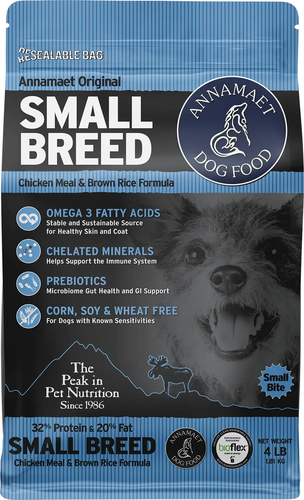 Front of Annamaet Original Small Breed Dry Dog Food Chicken Meal & Brown Rice Formula 4-lb