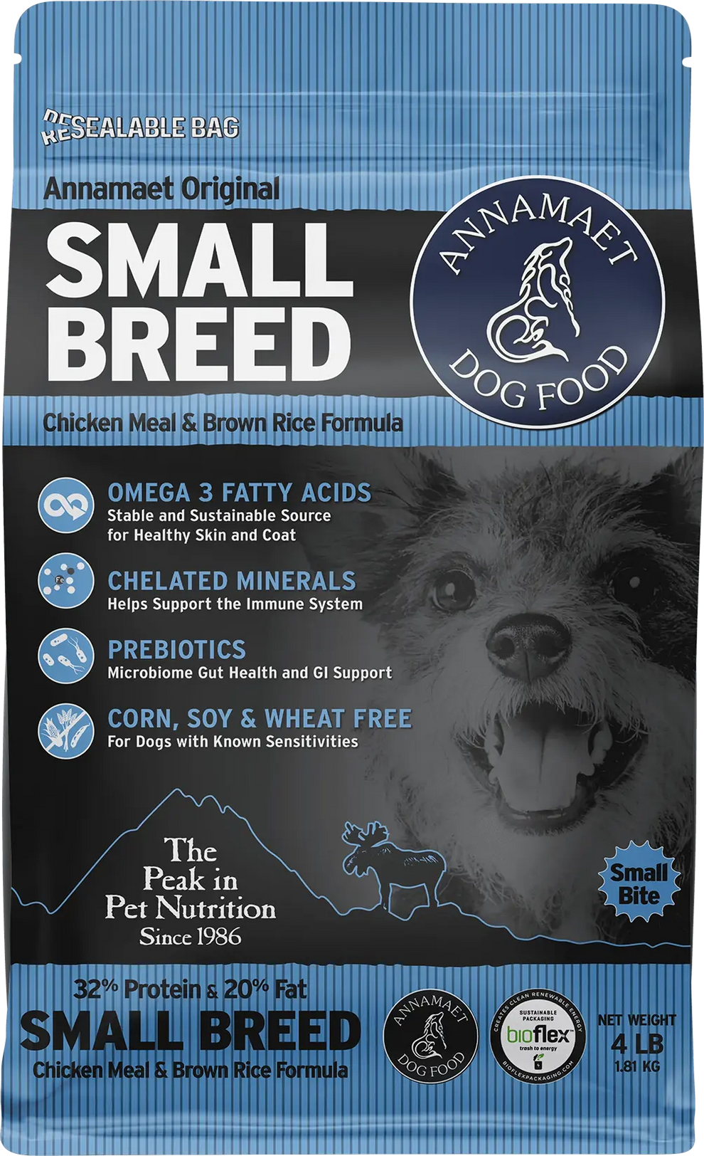 Annamaet Original Small Breed Dry Dog Food Chicken Meal & Brown Rice Formula 4-lb