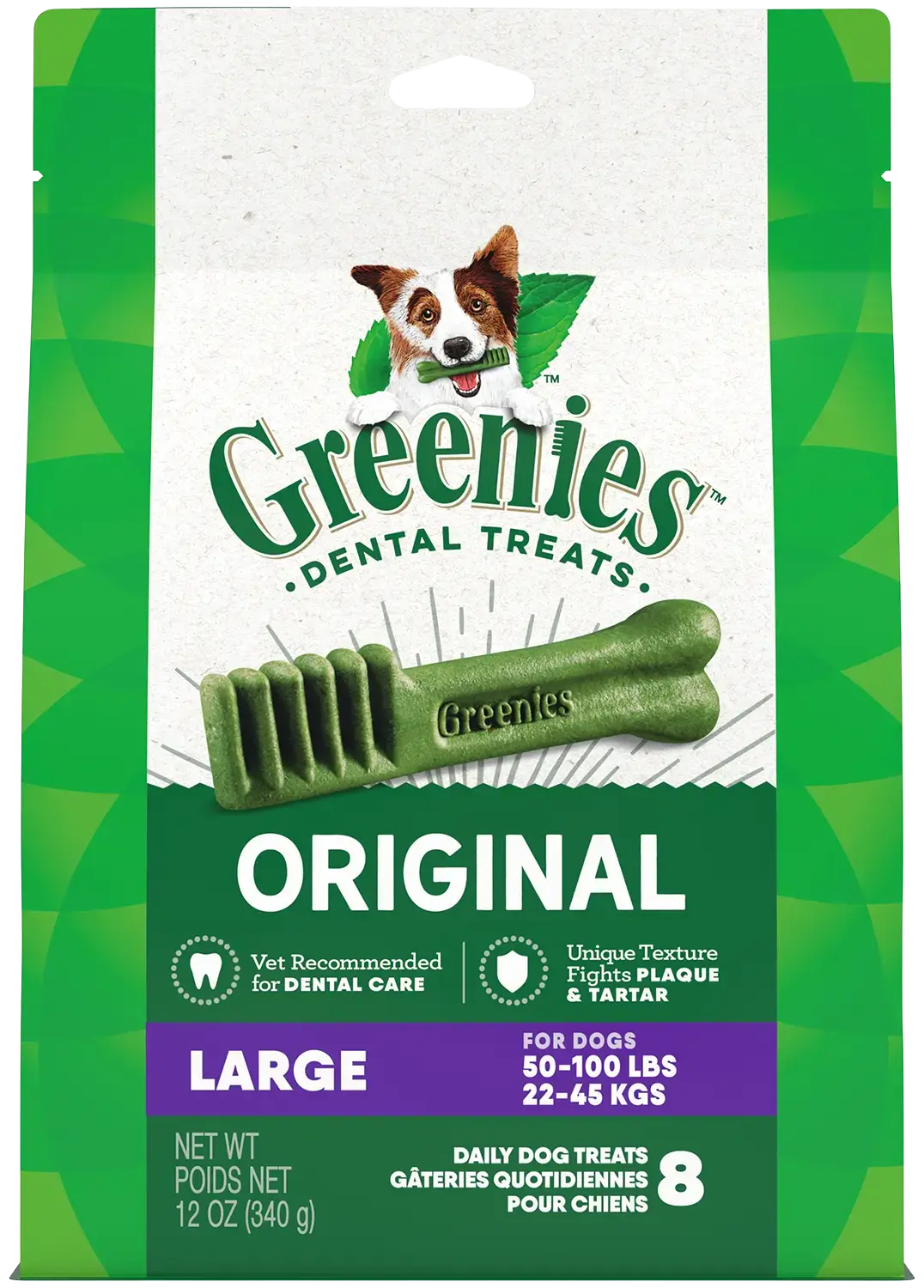 Front of Greenies Original Dog Dental Treats Large 12-oz 8 Count
