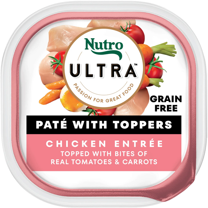 Nutro Ultra Grain-Free Adult Wet Dog Food Paté with Toppers Chicken Entrée with Tomatoes & Carrots 3.5-oz