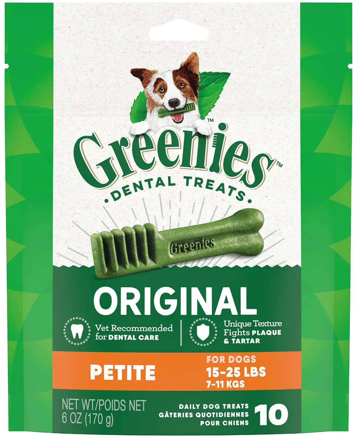 Front of Greenies Original Dog Dental Treats Petite 6-oz 10 Count