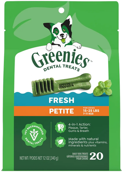Front of Greenies Fresh Dog Dental Treats Petite 12-oz 20 Count