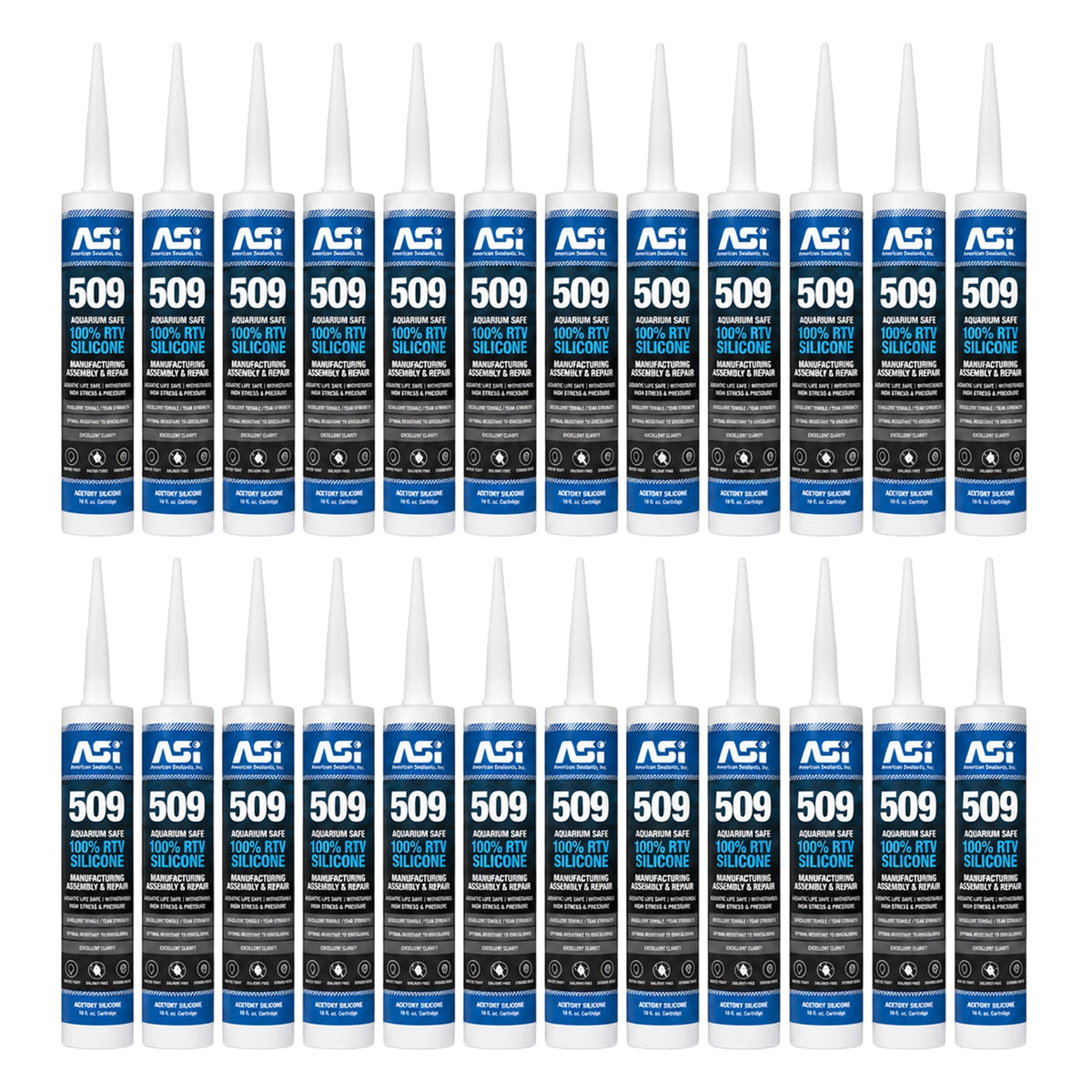 Front of ASI Black Aquarium Silicone Sealant Cartridge 10.2-oz 24 Pack