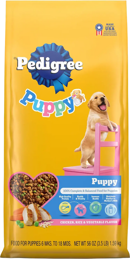 Front of Pedigree Puppy Growth & Protection Dry Dog Food Chicken & Vegetable 3.5-lb