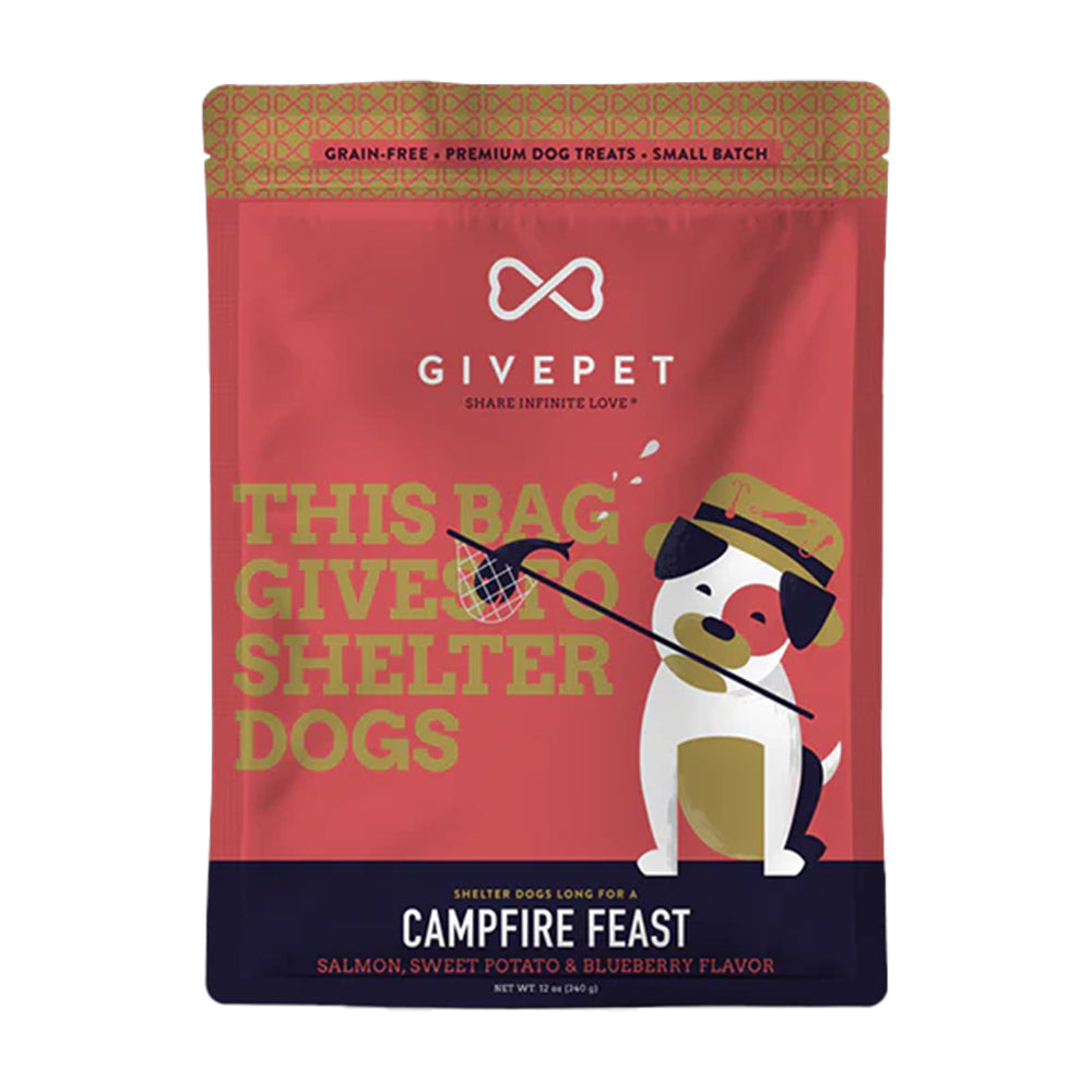 Front of Givepet Campfire Feast Grain-Free Premium Dog Treats Salmon Sweet Potato & Blueberry 11-oz