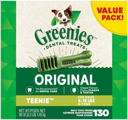 Front of Greenies Original Dog Dental Treats Teenie 36-oz 130 Count