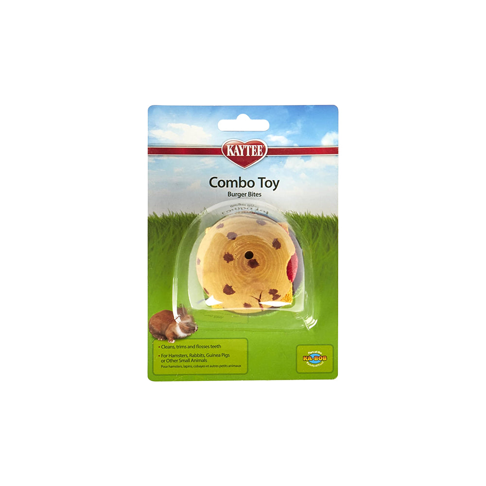 Kaytee Crispy & Wood Hamburger Combo Toy for Small Animals 6.5-in, Kwik Pets