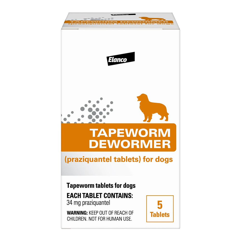 Front of Elanco Tapeworm Dewormer (praziquantel tablets) for Dogs & Puppies 5 Count
