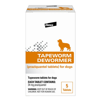 Front of Elanco Tapeworm Dewormer (praziquantel tablets) for Dogs & Puppies 5 Count