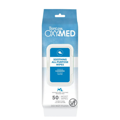 Front of TropiClean OxyMed Soothing All-Purpose Wipes for Dogs & Cats 50 Count 