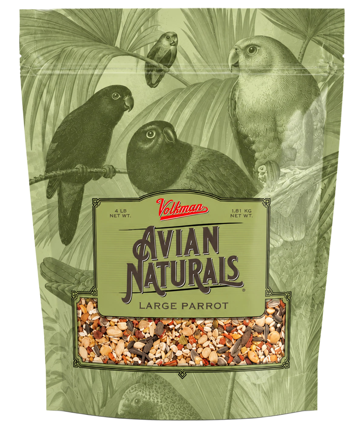 Front of Volkman Seed Company Avian Naturals Large Parrot Bird Food 4-lb