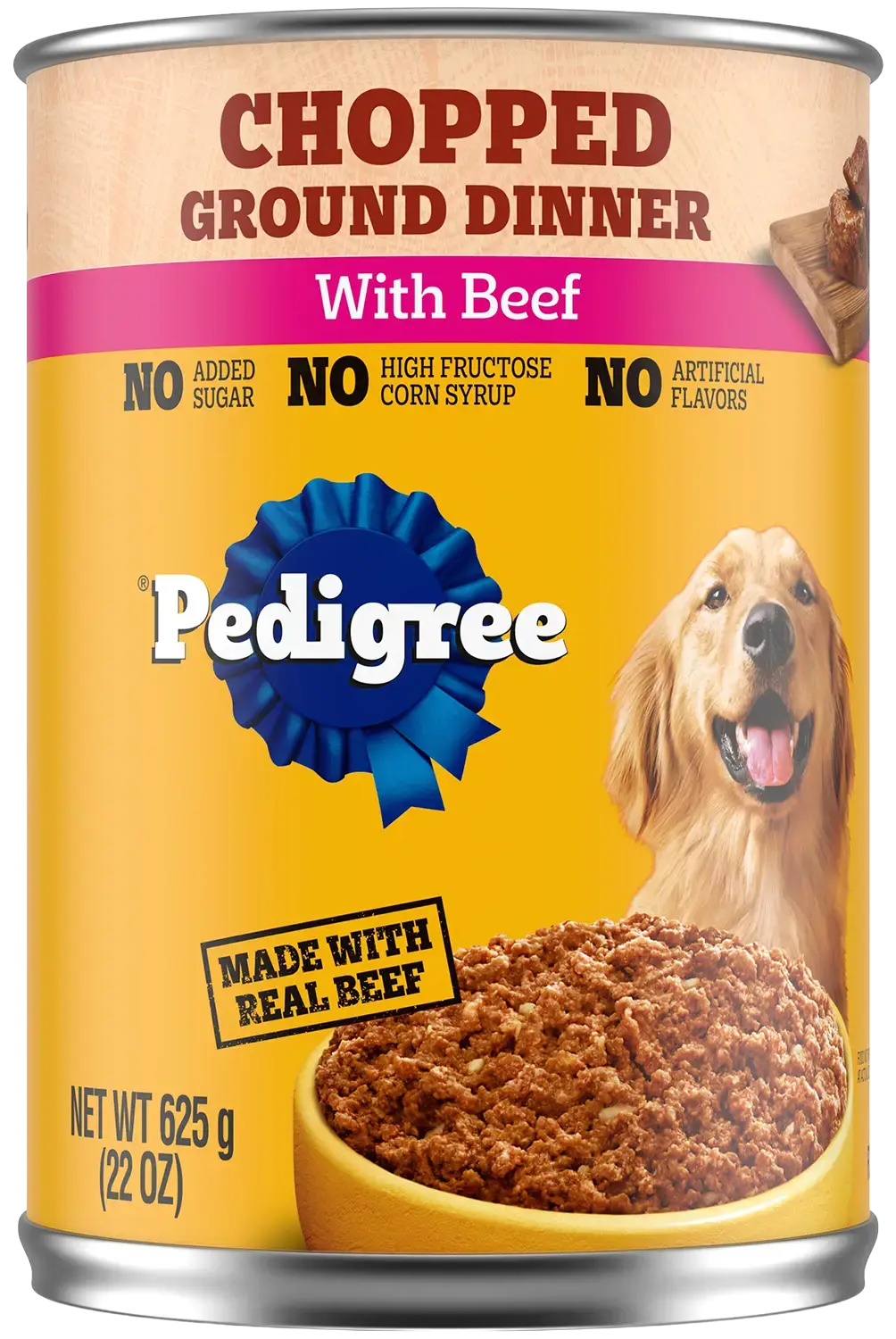 Front of Pedigree Chopped Ground Dinner Adult Wet Dog Food Beef 22-oz