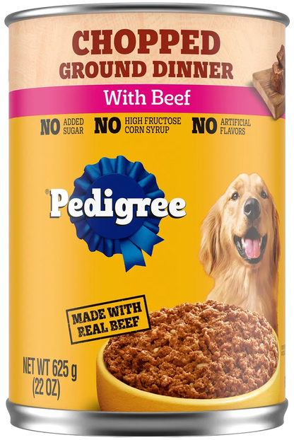 Front of Pedigree Chopped Ground Dinner Adult Wet Dog Food Beef 22-oz