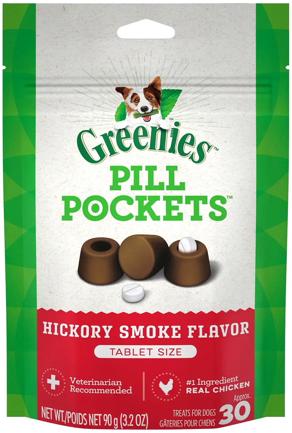 Front of Greenies Tablet Pill Pockets Dog Treats Hickory Smoke 3.2-oz 30 Count