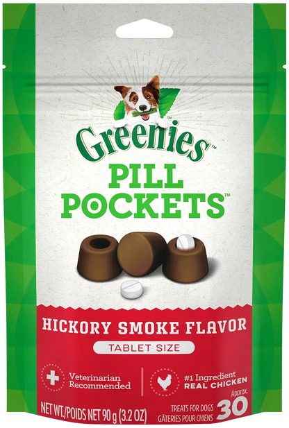 Front of Greenies Tablet Pill Pockets Dog Treats Hickory Smoke 3.2-oz 30 Count