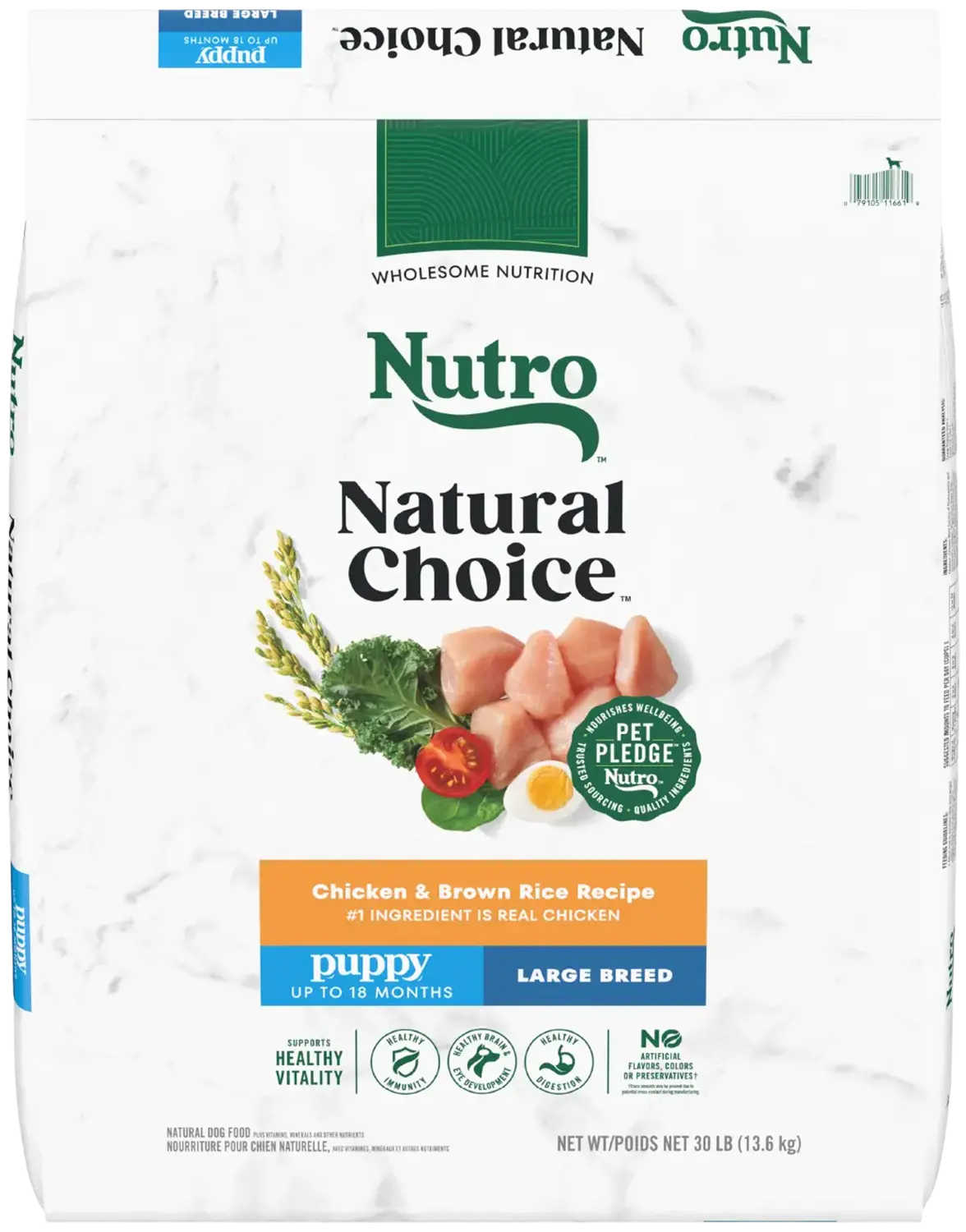 Front of Nutro Natural Choice Chicken & Brown Rice Large Breed Puppy Dry Dog Food 30-lb