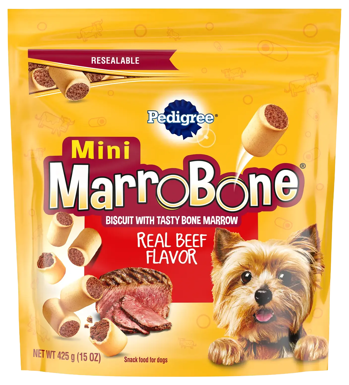 Front of Pedigree MarroBone Biscuit Dog Treats Beef Mini 15-oz