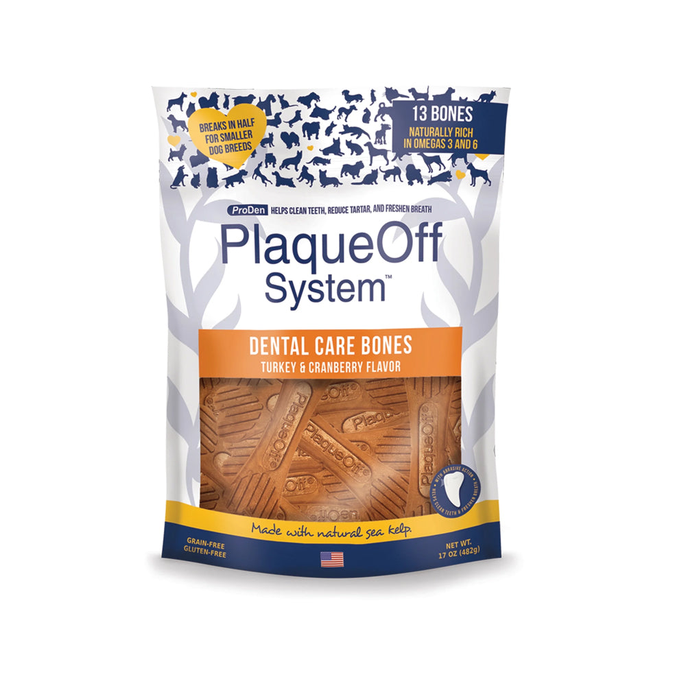 NaturVet Proden PlaqueOff System Dental Care Dog Bones Turkey & Cranberry 13 Count 17-oz, Kwik Pets
