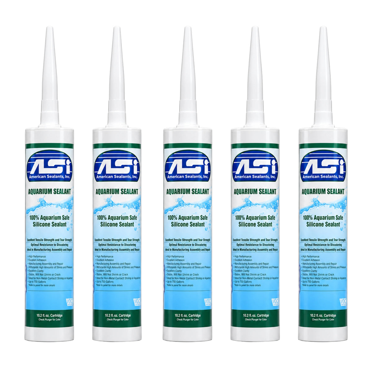 Front of ASI Clear Aquarium Silicone Sealant Cartridge 10.2-oz 5 Pack