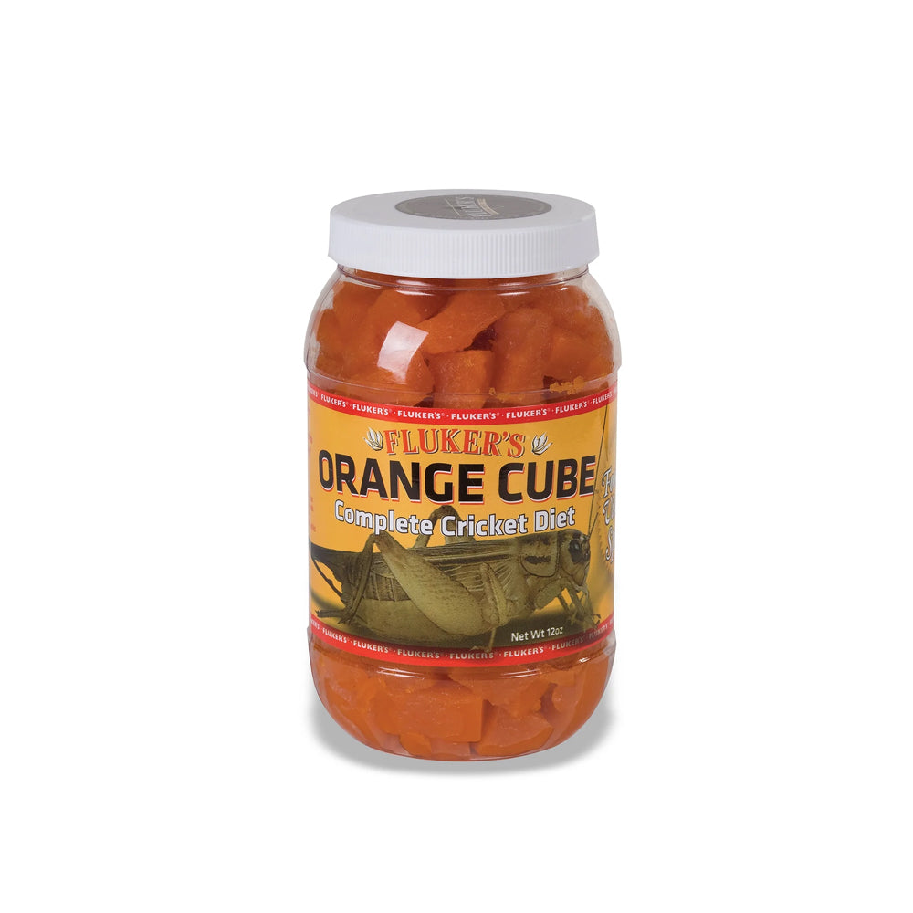 Front of Fluker's Orange Cube Complete Cricket Diet 12-oz