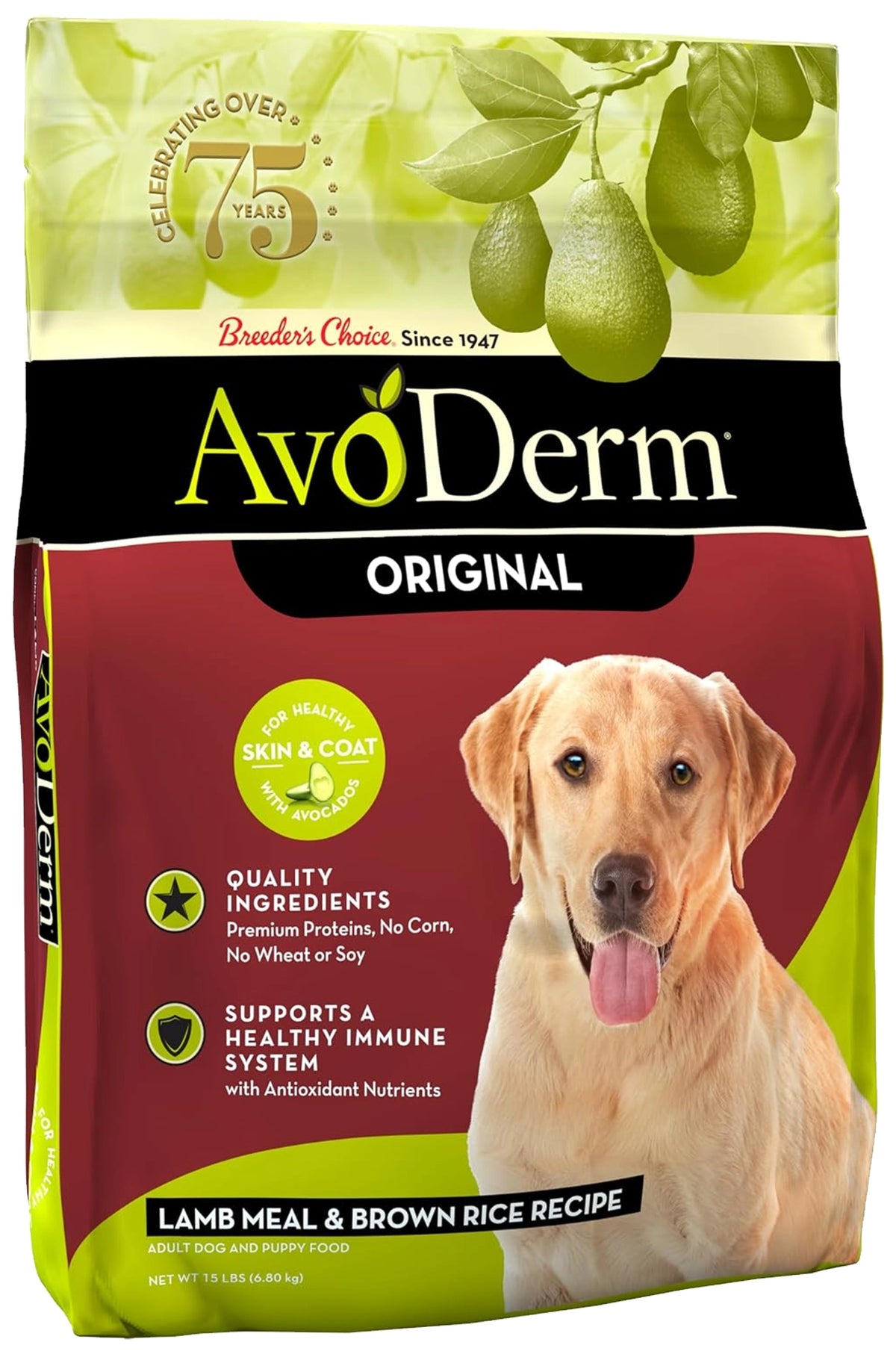 Front of AvoDerm Natural Original Lamb Meal & Brown Rice Recipe Dry Dog Food 15-lb