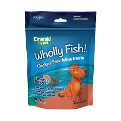 Emerald Pet Wholly Fish! Chicken-Free Feline Crunchy Cat Treats Tuna Recipe 3-oz