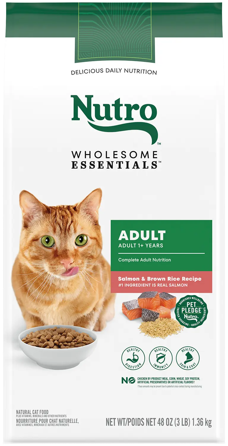 Front of Nutro Wholesome Essentials Salmon & Brown Rice Adult Dry Cat Food 3-lb