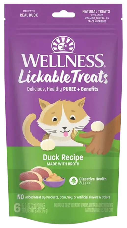 Front of Wellness Puree Natural Grain-Free Lickable Cat Treats Duck 6 Count 2.53-oz