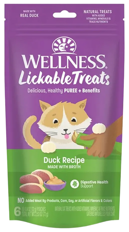 Front of Wellness Puree Natural Grain-Free Lickable Cat Treats Duck 6 Count 2.53-oz