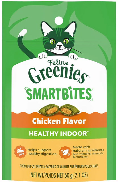 Front of Greenies Feline SmartBites Healthy Indoor Chicken Cat Treats 2.1-oz