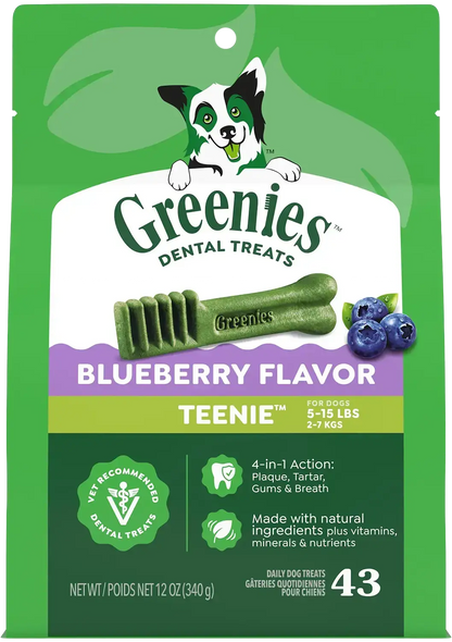 Front of Greenies Blueberry Dog Dental Treats Teenie 12-oz 43 Count