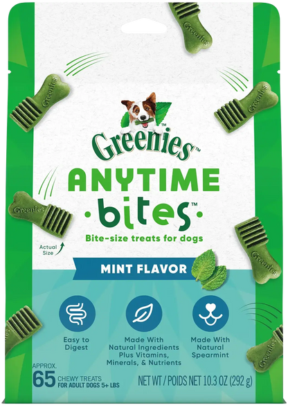Front of Greenies Anytime Bites Bite-Size Dog Dental Treats Mint 10.3-oz