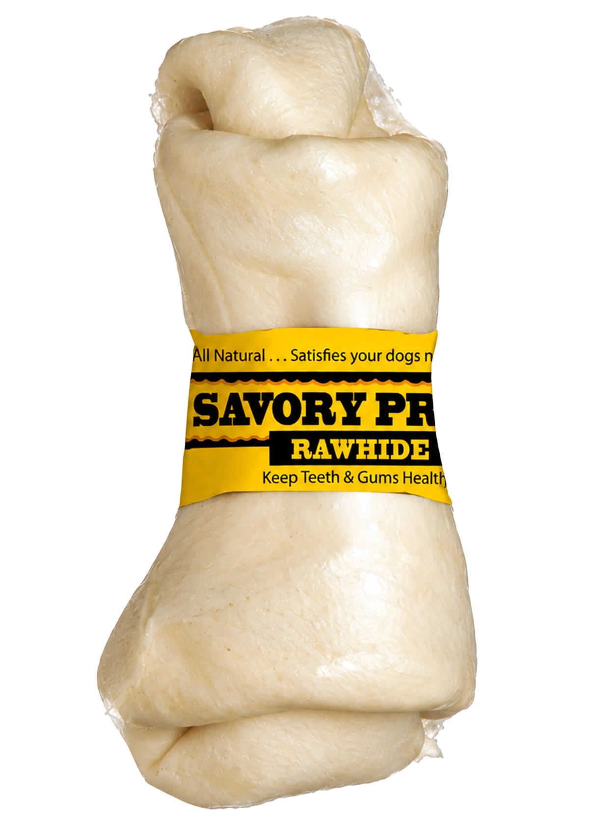 Front of Savory Prime Supreme Knotted Rawhide Bones in Bulk Natural 4-5 in