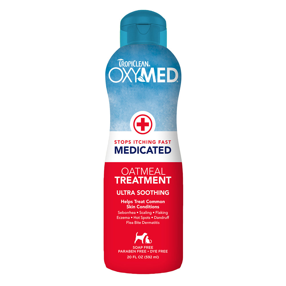 Front of TropiClean OxyMed Medicated Oatmeal Treatment Pet Rinse for Dogs & Cats 20-oz