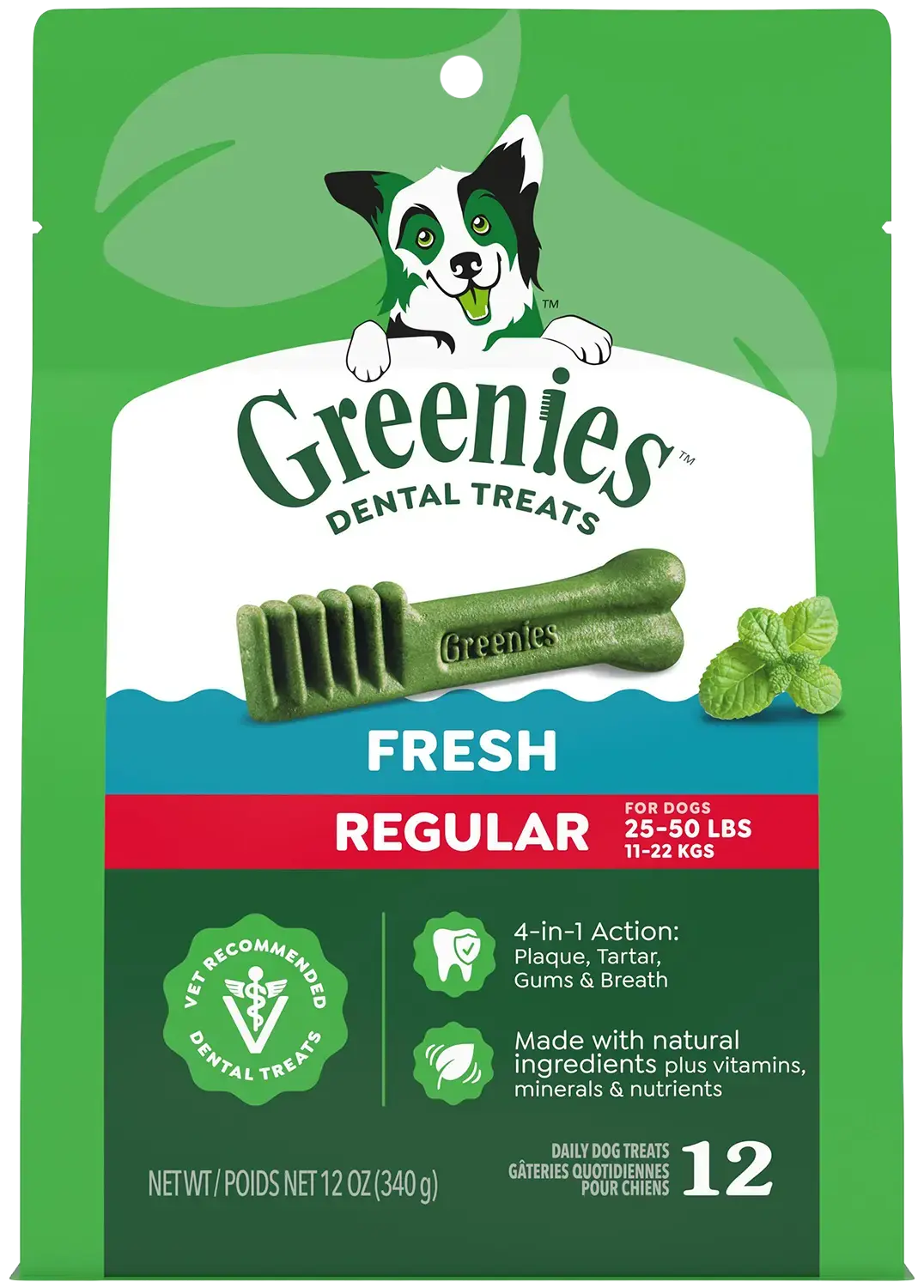 Front of Greenies Fresh Dog Dental Treats Regular 12-oz 12 Count