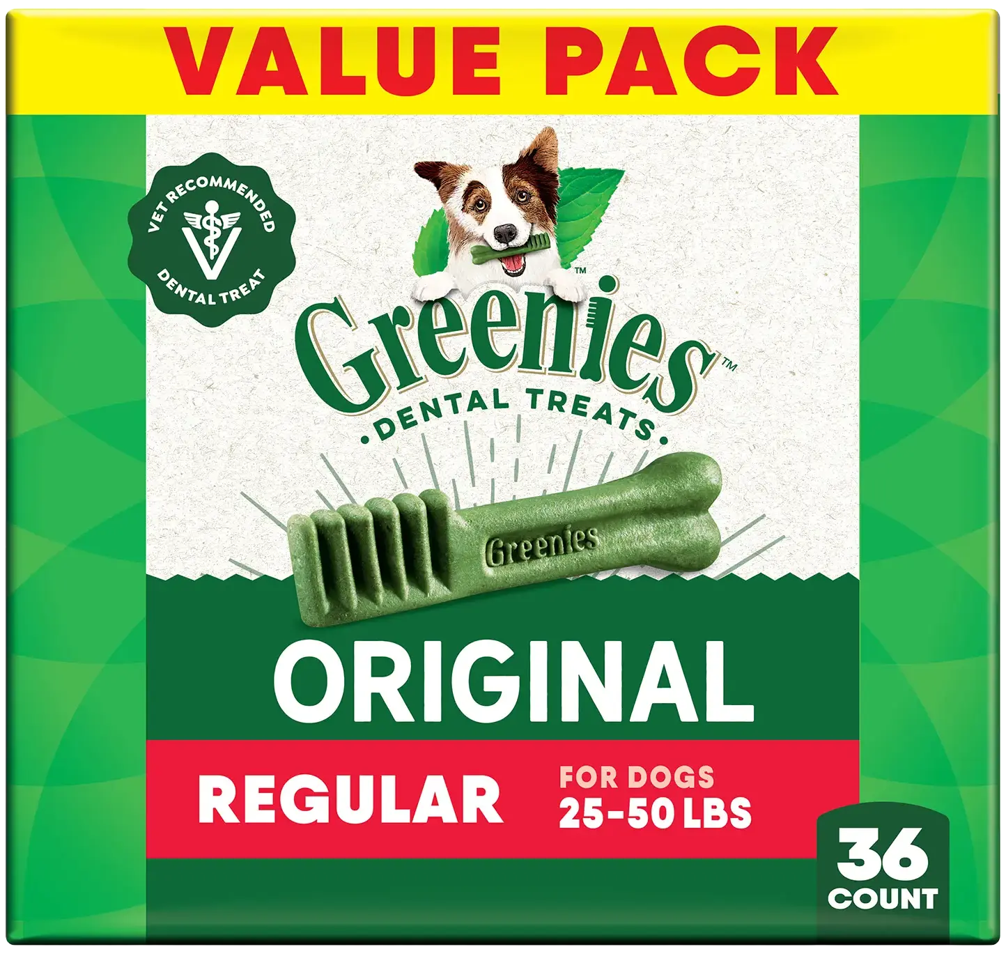 Front of Greenies Original Dog Dental Treats Regular 36-oz 36 Count