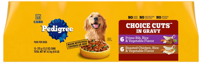 Front of Pedigree Homestyle Meals Adult Wet Dog Food Variety Pack Prime Rib & Roasted Chicken 12 Count 9.9-lb