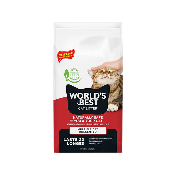 Front of World's Best Cat Litter Multiple Cat Unscented Formula 15-lb