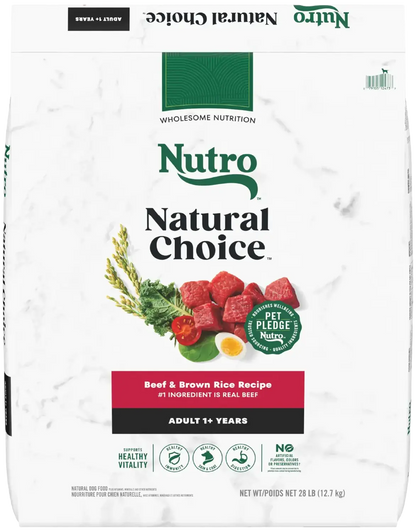 Front of Nutro Natural Choice Beef & Brown Rice Adult Dry Dog Food 28-lb