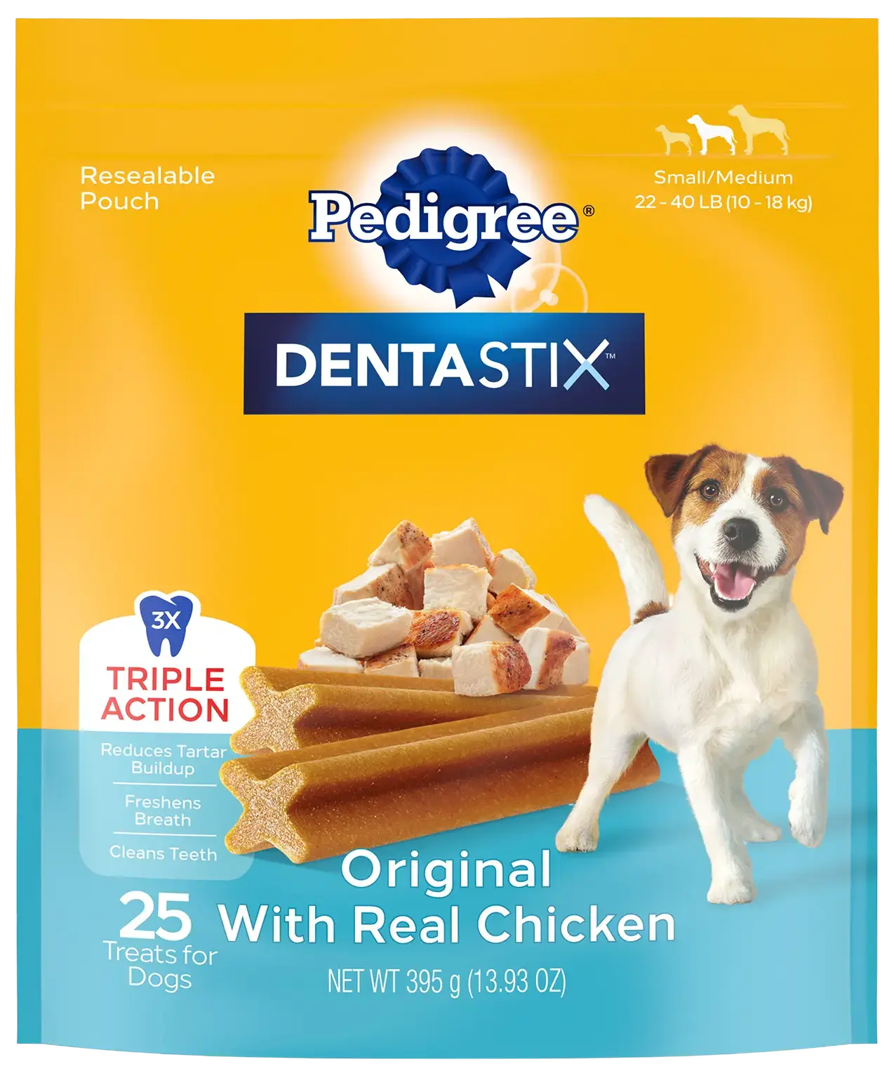 Front of Pedigree DENTASTIX Dog Dental Treat Original with Real Chicken 25 Count
