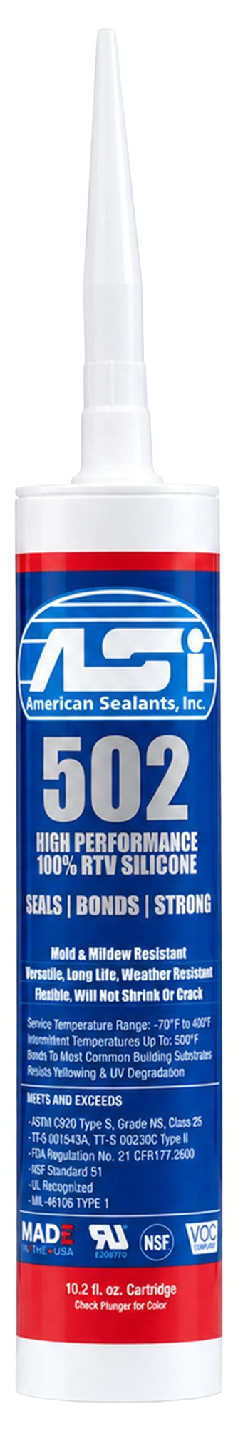 Front of ASI 502 Food Grade Clear Silicone Sealant Cartridge 10.2-oz