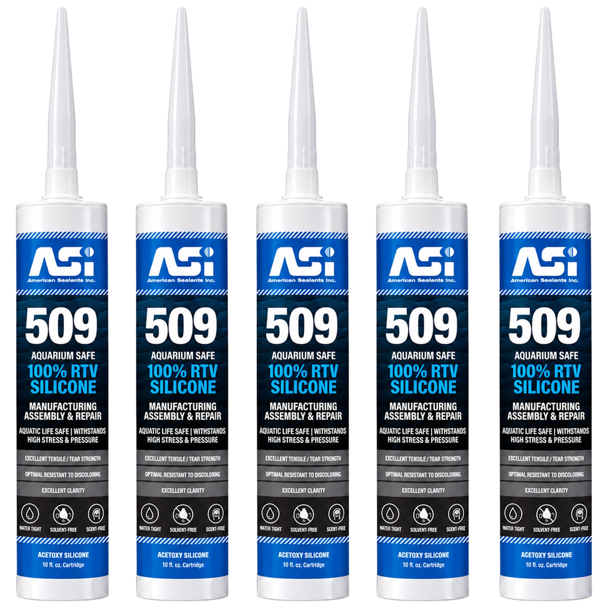 Front of ASI Black Aquarium Silicone Sealant Cartridge 10.2-oz 5 Pack