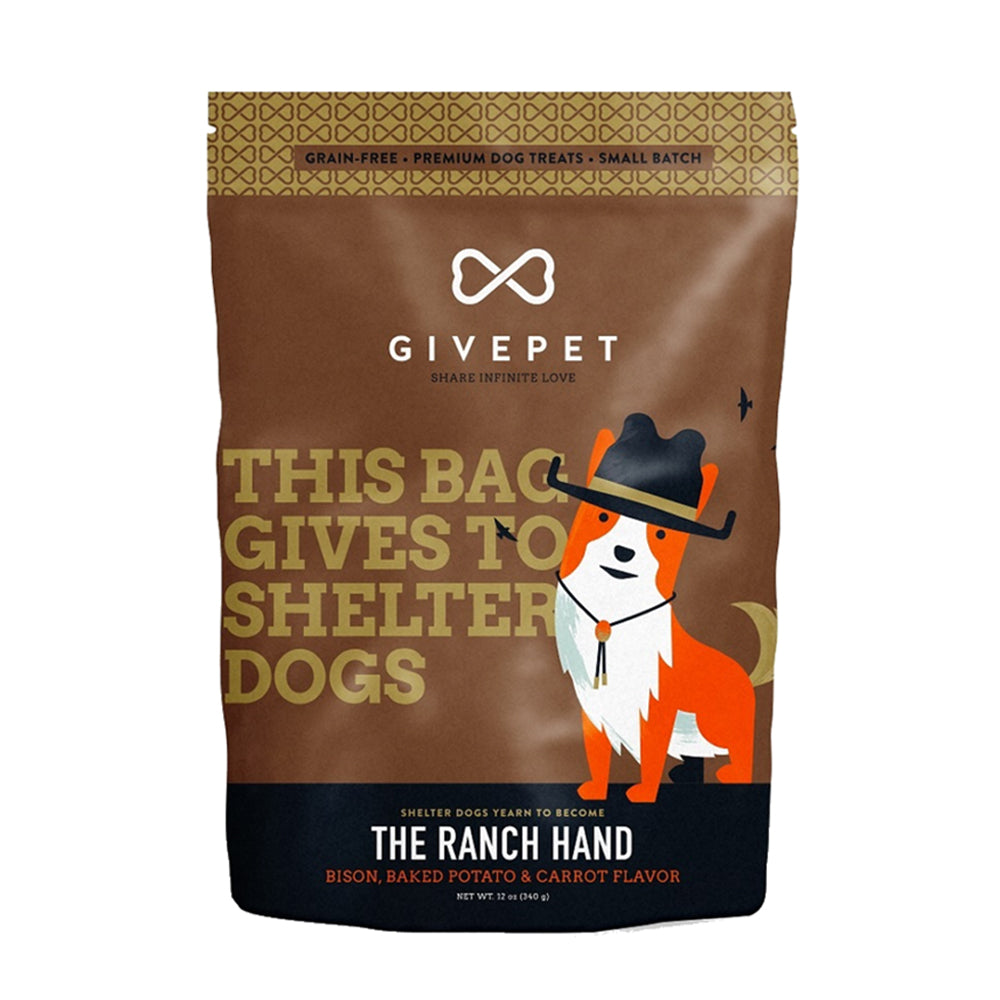 Front of Givepet The Ranch Hand Grain-Free Premium Dog Treats Bison, Baked Potato & Carrot 11-oz