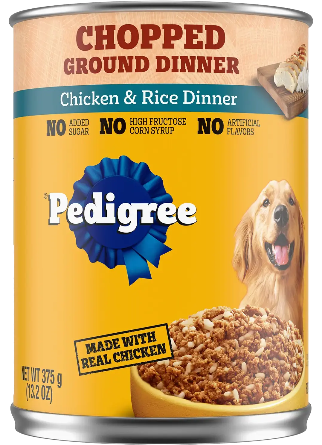 Front of Pedigree Chopped Ground Dinner Adult Wet Dog Food Chicken & Rice 13.2-oz