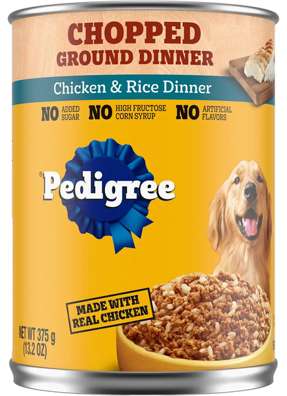 Front of Pedigree Chopped Ground Dinner Adult Wet Dog Food Chicken & Rice 13.2-oz