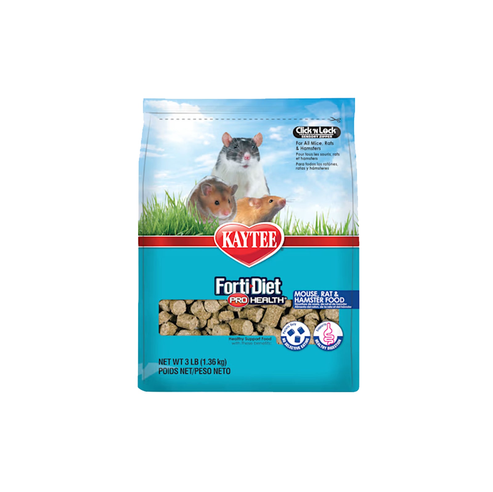 Front of Kaytee Forti-Diet Pro Health Mouse Rat & Hamster Food 3-lb