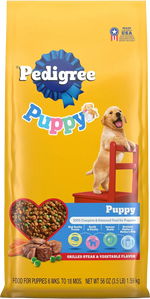 Front of Pedigree Puppy Growth & Protection Dry Dog Food Grilled Steak & Vegetable 3.5-lb