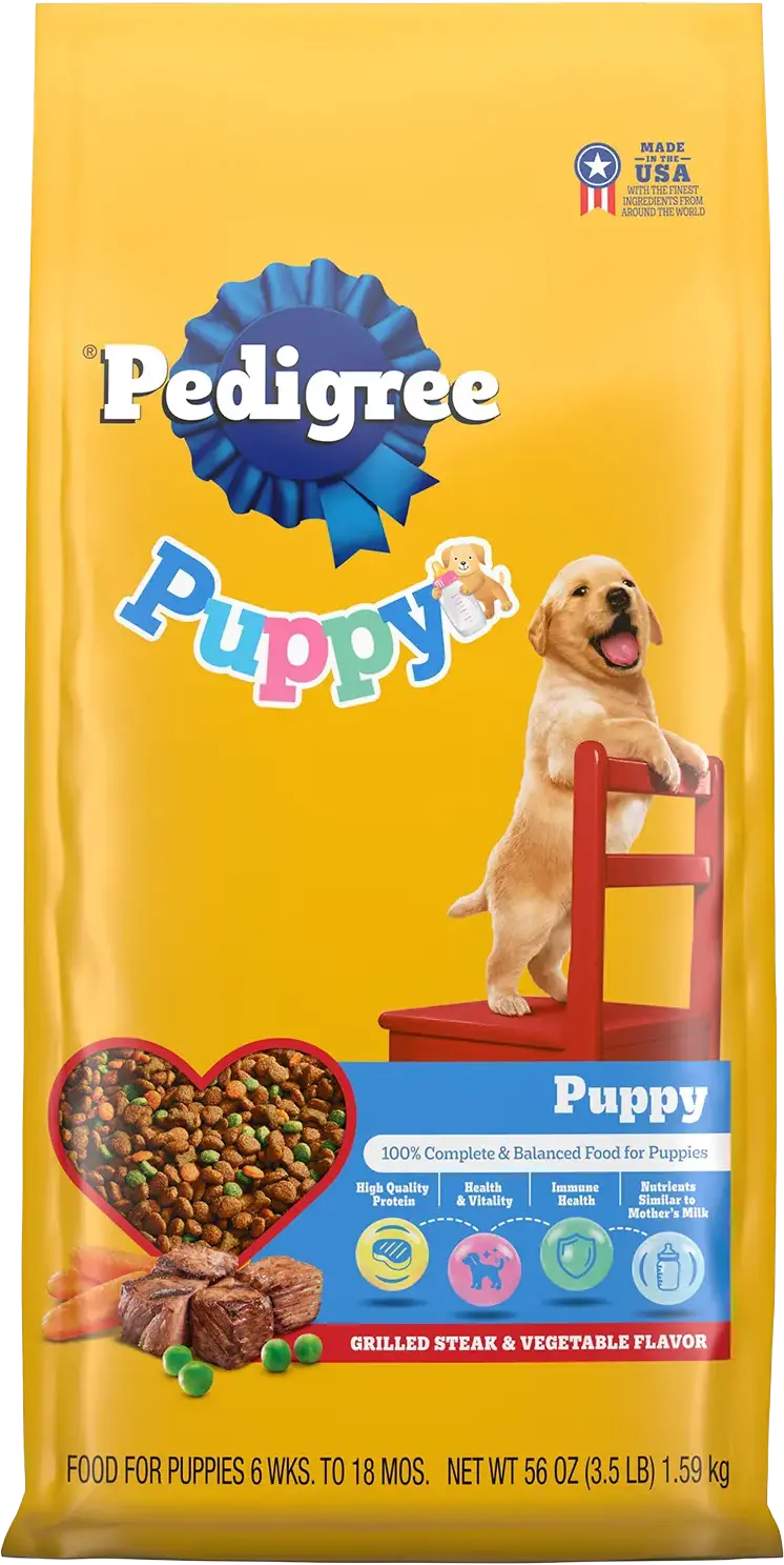 Front of Pedigree Puppy Growth & Protection Dry Dog Food Grilled Steak & Vegetable 3.5-lb